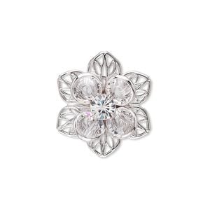 Sew-on 1pk crystal rhodium finish, Crystal Passions&reg; 22x20mm flower 62007