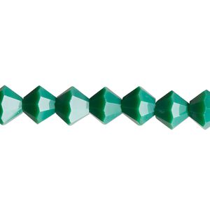 Bead, glass, opaque forest green, 8mm bicone with 0.6-0.8mm hole. Sold per 15-1/2" to 16" strand.