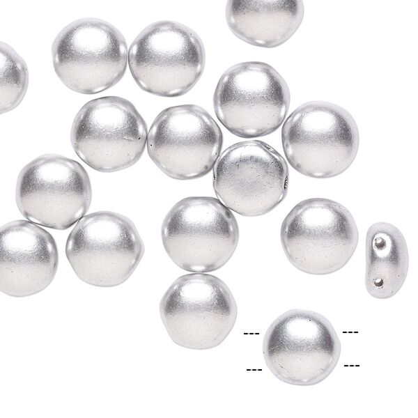 Bead, Preciosa Candy&trade;, Czech pressed glass, opaque satin silver, 8mm candy with (2) 0.8-0.9mm holes. Sold per pkg of 20. image number 0