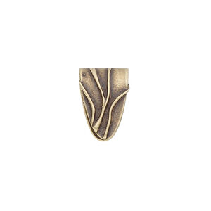 Bail, JBB Findings, ice-pick, antiqued brass, 15x10mm shield with lines, 11.5mm grip length. Sold individually.