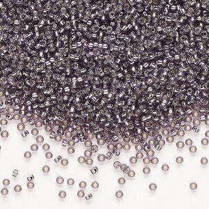 Seed bead, Miyuki, glass, pkg/250g, #15 rocaille, transparent silver-lined amethyst purple (RR-24).