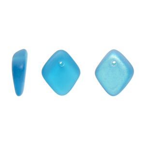 Bead, Czech pressed glass, blue frost AB, 14x5mm diamond drop. Sold per 15" to 16" strand.