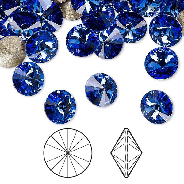 Chaton 144pk sapphire foil back, Swarovski&reg; 8.16-8.41mm rivoli SS39 1122 image number 0