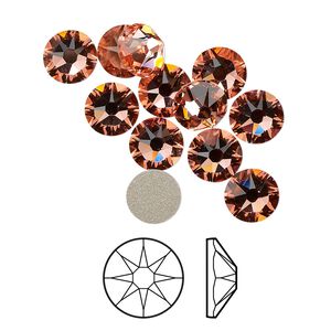 Flat back 12pk rose peach foil back, Crystal Passions&reg; 7.07-7.27mm rose round SS34 2088