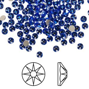 Flat back 144pk majestic blue foil back, Crystal Passions&reg; 4.6-4.8mm rose round SS20 2088