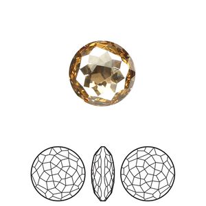 Round stone 1pk crystal golden shadow foil back, Crystal Passions&reg; 14mm fancy round 1383