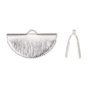 Ribbon crimp end, silver-finished brass, 25x12mm brushed fan. Sold per pkg of 10.