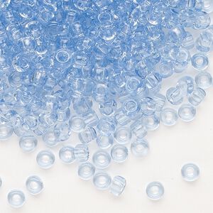 Seed bead, Dyna-Mites&trade;, glass, transparent pale blue, #6 round. Sold per 40-gram pkg.