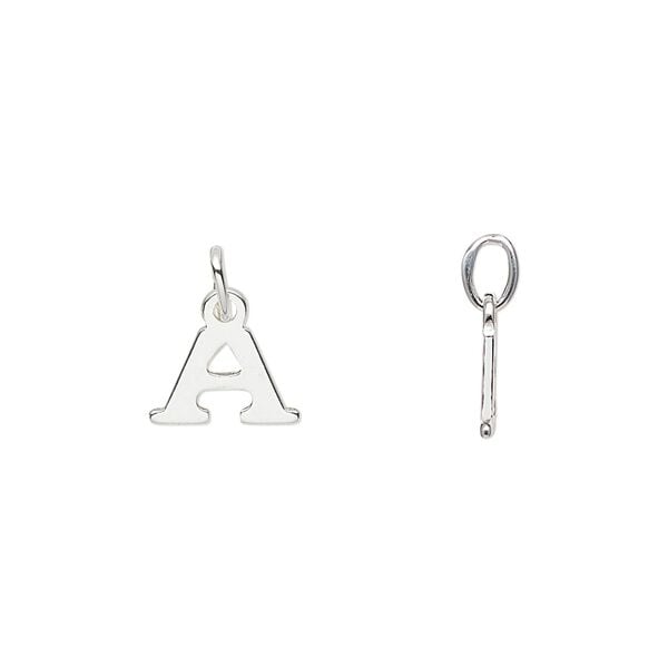 Charm, sterling silver, 10x8mm block alphabet letter "A." Sold individually. image number 0