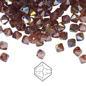 Bead 144pk light burgundy AB, Preciosa Czech crystal 5mm bicone
