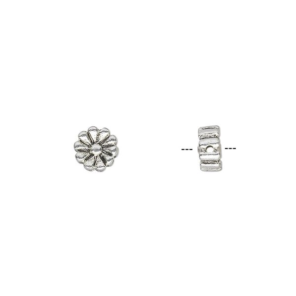 Bead 1pkg20 silver-plated "pewter", 6mm flat daisy / 2sided, antique image number 0