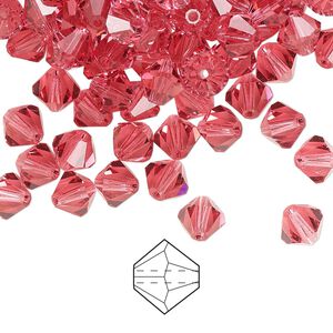 Bead 288pk Indian pink, Preciosa Czech crystal 6mm bicone