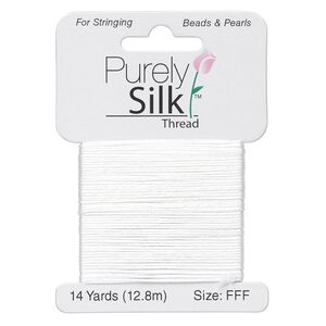 Thread, Purely Silk&trade;, white, size FFF. Sold per 14-yard card.