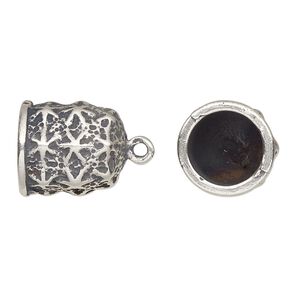 Cord end glue-in 1pkg1 silver-plated pewter, 15.5x14mm bell / star design / 10mm inside diameter, antiqued / JBB Findings