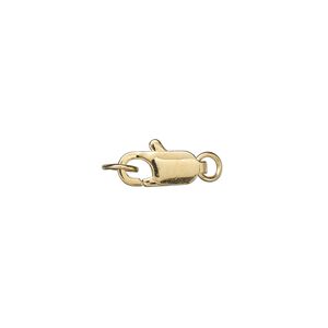 Clasp lobster claw 1pkg100 gold-plated, 12x5mm, brass 1-strand