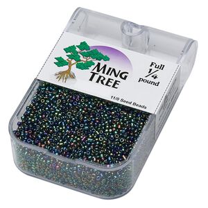 Seed bead, Ming Tree&trade;, glass, pkg/1/4 pound, #11 round, opaque iris green.