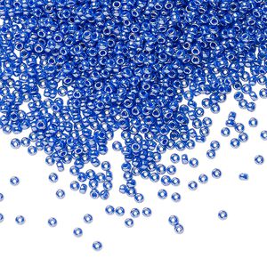 Seed bead, Miyuki, glass, pkg/35g, #15 rocaille, opaque luster cyan blue, (RR-432).