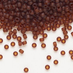 Seed bead, Miyuki, glass, pkg/50g, #8 rocaille, translucent matte dark topaz (RR-134F).