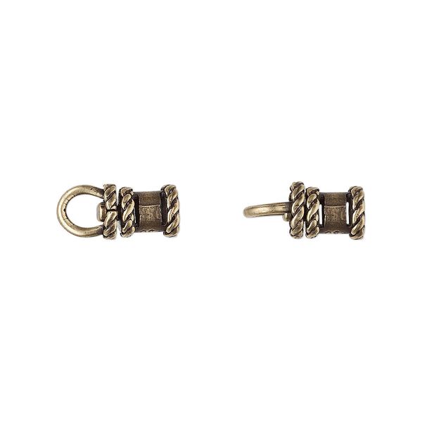 Crimp end 1pkg2 brass, 8.5x6mm swivel tube / loop / rope trim design / 3mm inside diameter, antiqued / JBB Findings image number 0