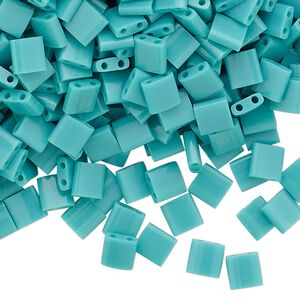 Seed bead, TILA&reg;, glass, pkg/10g, 5mm full tila square, opaque mint green (TL-412).