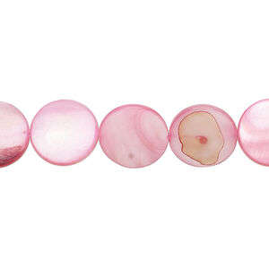 Mother-of-pearl shell 1pkg1, puffed flat round bead 15 inch dark flamingo 11-12mm