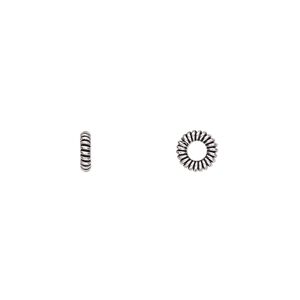 Bead 1pkg10 sterling silver, 6x2mm spiral rondelle, antiqued