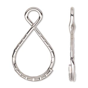 Key ring 1pkg10 imitation nickel-finished, 37x18mm teardrop / top loop, 23x17.5mm / 5mm inside diameter / steel