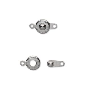 Clasp button 1pkg10 gunmetal-plated, 7.5mm, brass 1-strand