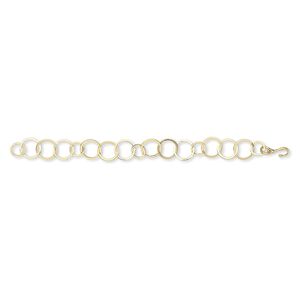 Chain 1pkg1 gold-plated round, 10mm / 14mm / hook-and-eye clasp, brass 7 inch