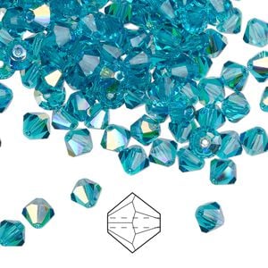 Bead 144pk blue zircon AB, Preciosa Czech crystal 5mm bicone