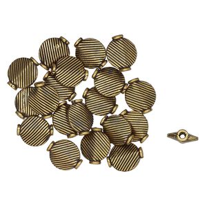 Bead 1pkg20 gold-finished "pewter", 11x10mm textured puffed flat round, antique