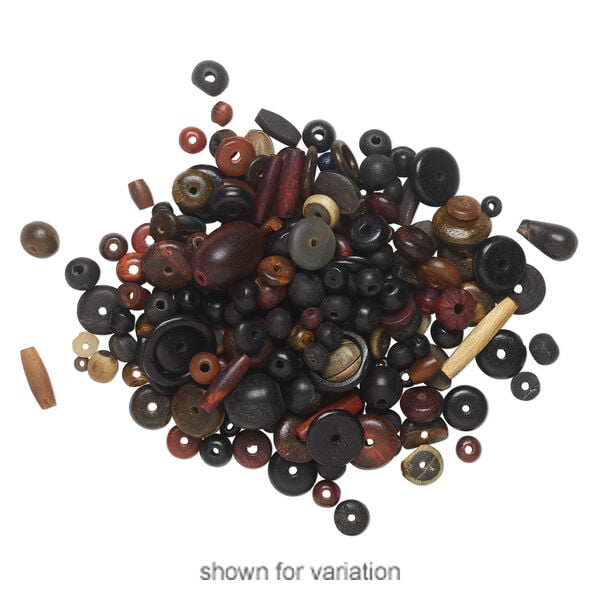 Bead mix, bone and horn (dyed), red / black / brown, 8mm-51x37mm mixed shape. Sold per 1/4 kilogram pkg, approximately 225 to 375 beads. image number 1