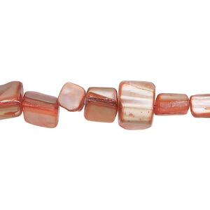 Mother-of-pearl shell 1pkg1, triangle tube bead 14 inch light red 6x5mm-10x6mm