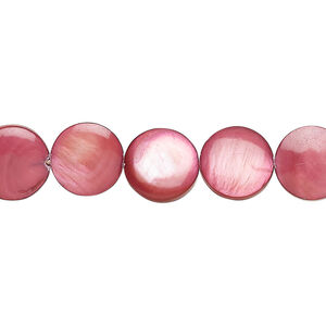 Mother-of-pearl shell 1pkg1, puffed flat round bead 15 inch rhubarb 9-11mm