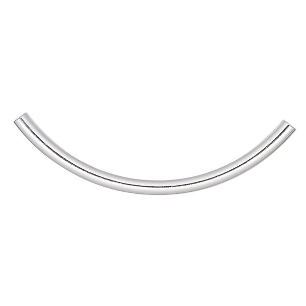 Bead 1pkg10 silver-plated, 50x3mm curved tube, brass image number 0