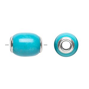 Bead, Dione&reg;, "turquoise" (resin) (imitation) and sterling silver grommets, 14x11mm-16x12mm oval with 4mm hole. Sold individually.
