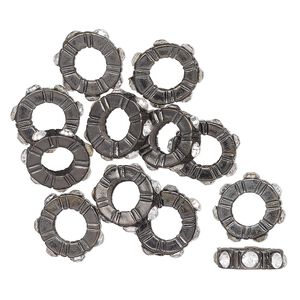Bead 1pkg12 gunmetal-finished "pewter", 12x4mm rondelle, glass clear