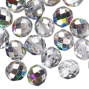 Bead 1pkg40 Czech fire-polished glass, clear vitrail, 10mm faceted round.