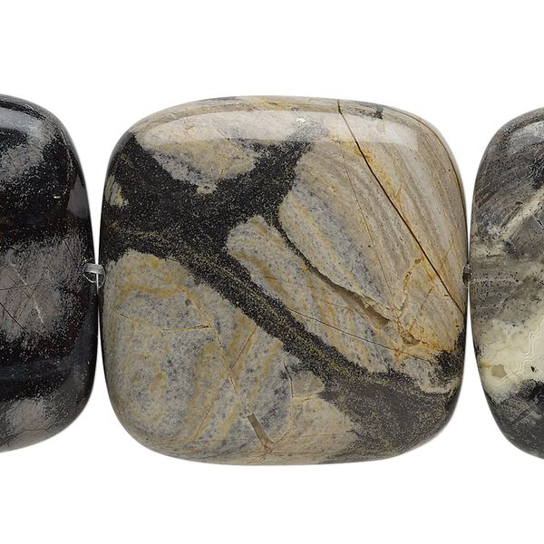 Black silver leaf jasper 1pkg1, flat square bead natural 8 inch 30mm image number 0