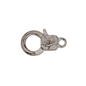 Clasp lobster claw 1pkg8 gunmetal-plated "pewter" (zinc alloy), 19.5x13mm double-sided 1-strand