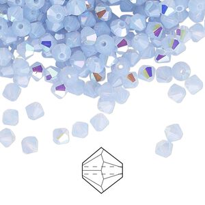 Bead 48pk light sapphire opal AB, Preciosa Czech crystal 4mm bicone