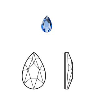 Flat back 6pk sapphire foil back, Crystal Passions&reg; 8x5mm pear 2303