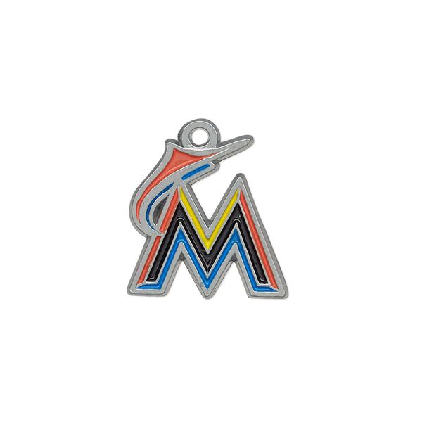 Charm, enamel and "pewter" (zinc-based alloy), multicolored, 17x17mm single-sided MLB&trade; Miami Marlins. Sold individually. image number 0