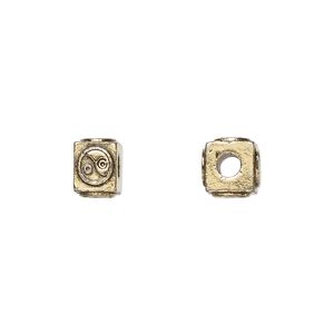Bead 1pkg4 gold-plated pewter, 8x6mm rectangle / yin-yang symbol, antique Dione&reg;