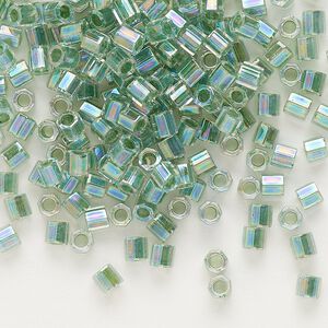 Seed bead, Delica&reg;, glass, pkg/50g, #8 cut, translucent lime-lined rainbow crystal clear (DBLC-0060).