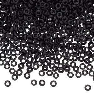 Seed bead, Miyuki, glass, pkg/250g, 3x1.3mm spacer rondelle, opaque matte black, (SPR3-401F).