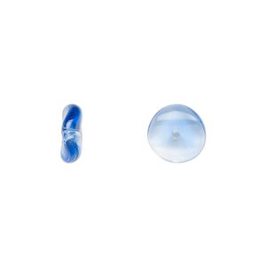 Bead, Czech pressed glass, blue/clear, 10x4mm rondelle. Sold per 15" to 16" strand.
