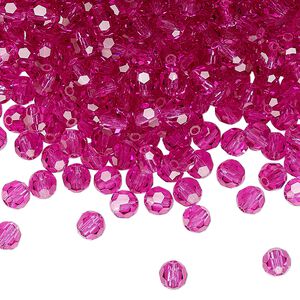 Bead 24pk fuchsia, Preciosa Czech crystal 4mm round