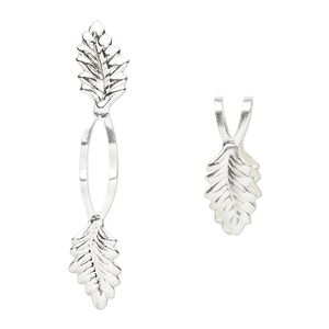 Bail, fold-over, silver-plated brass, 39x7mm Y-style leaf with 20mm grip length. Sold per pkg of 100.