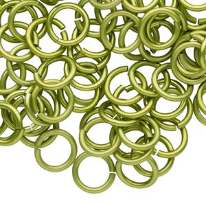 Jump ring 1pkg100 aluminum, 10mm round, 15 gauge / 7.2mm inside diameter / light green
